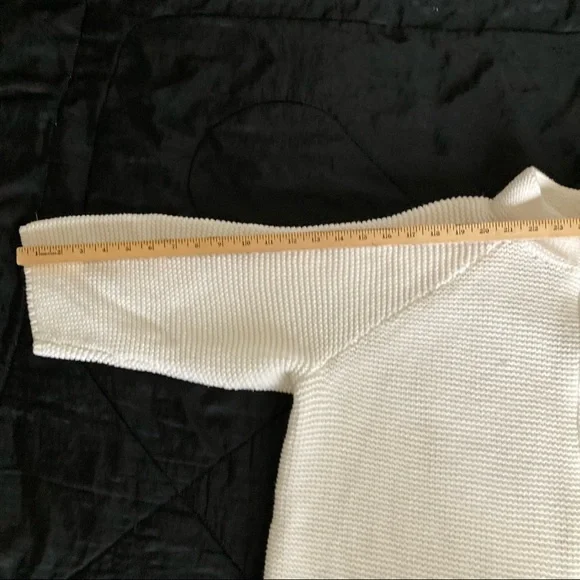 Talbots casual white knit sweater with front zipper and 3/4 length sleeves. - Picture 8 of 9